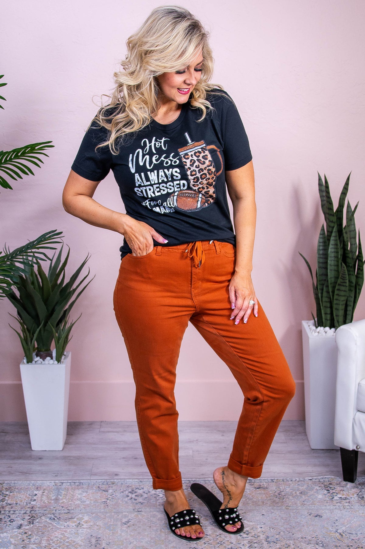 Hot Mess Always Stressed Vintage Black Graphic Tee - A3540VBK