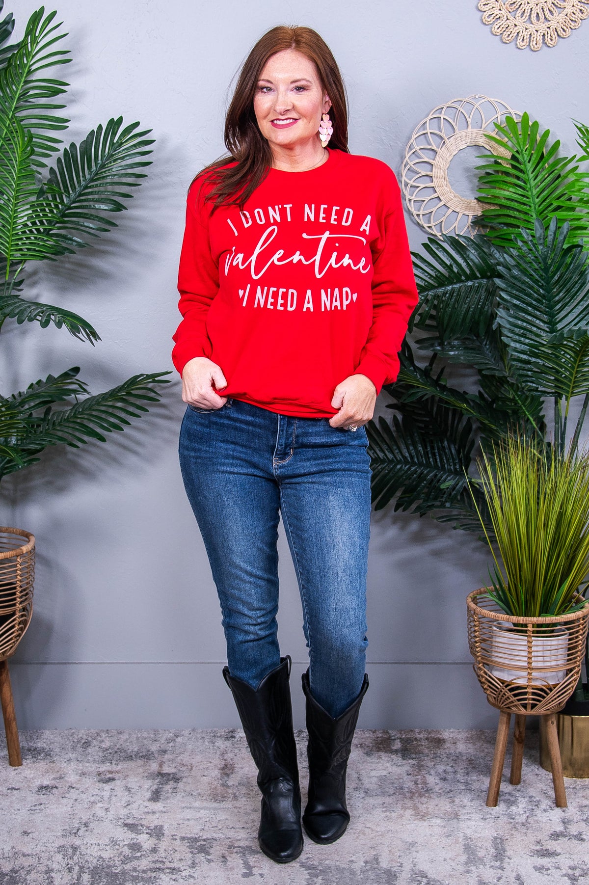 I Don't Need A Valentine Cherry Red Graphic Sweatshirt - A3917CRD