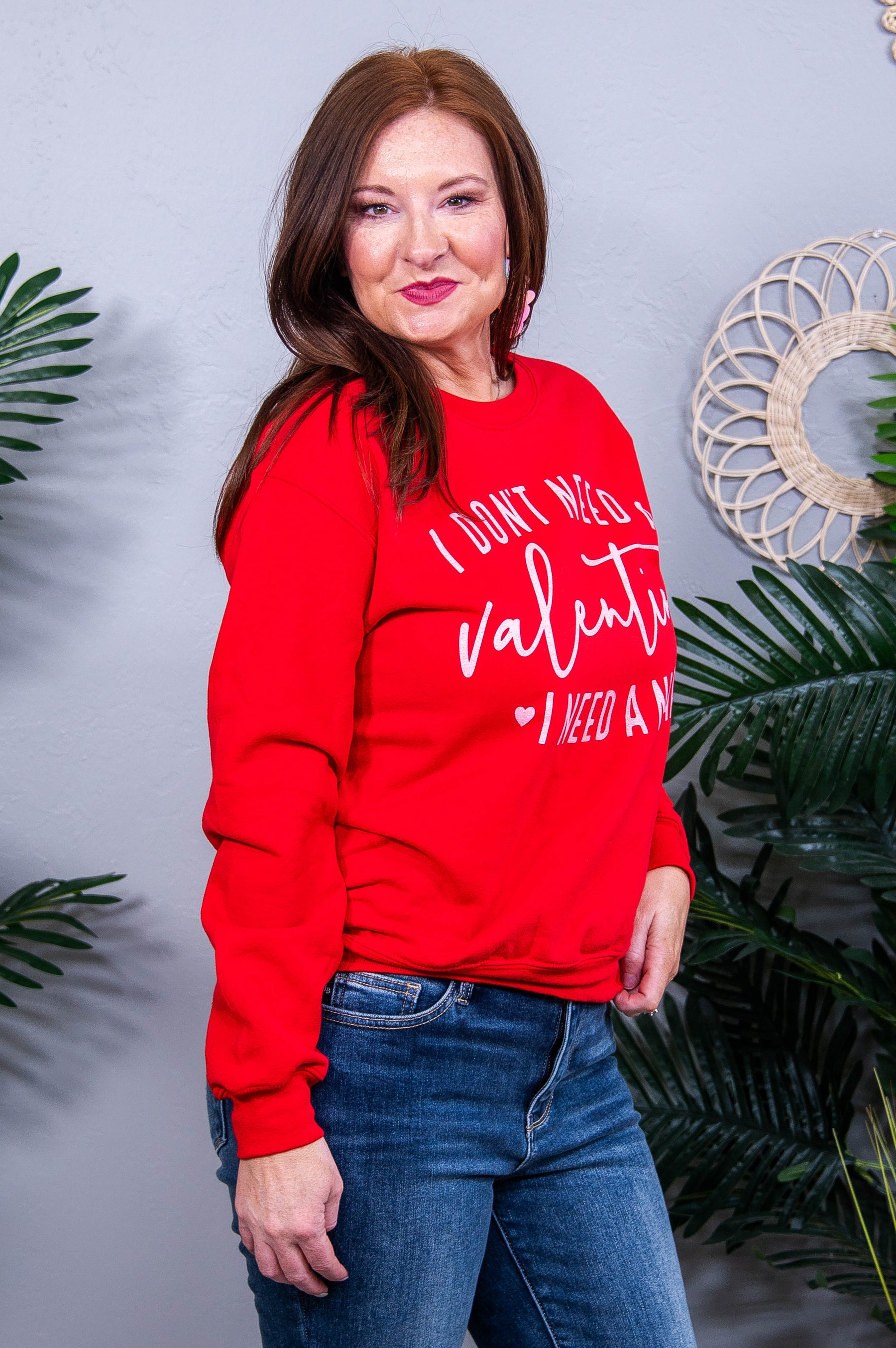 I Don't Need A Valentine Cherry Red Graphic Sweatshirt - A3917CRD