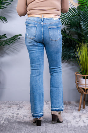 Isla Mid Rise Distressed Released Hem Bootcut Jeans