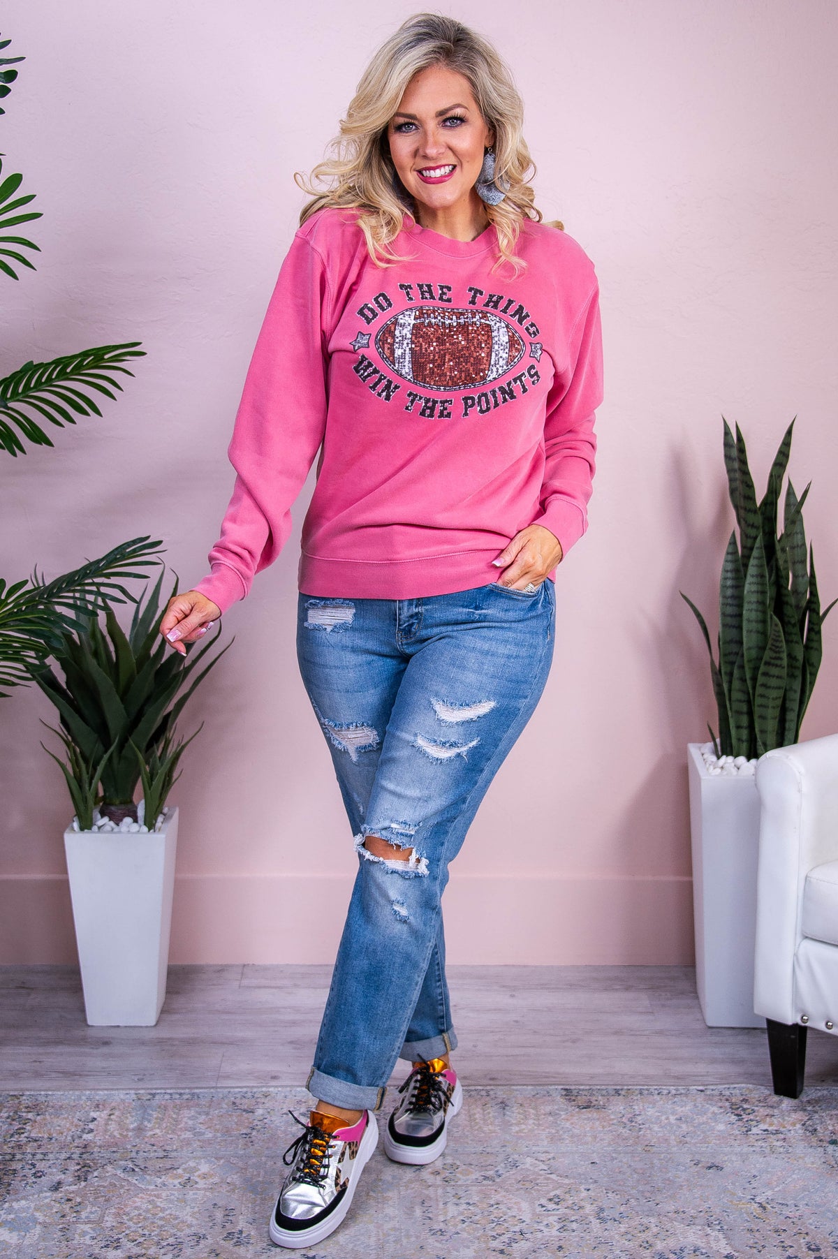 Do The Thing Win The Points Pigment Pink Graphic Sweatshirt - A3528PPK