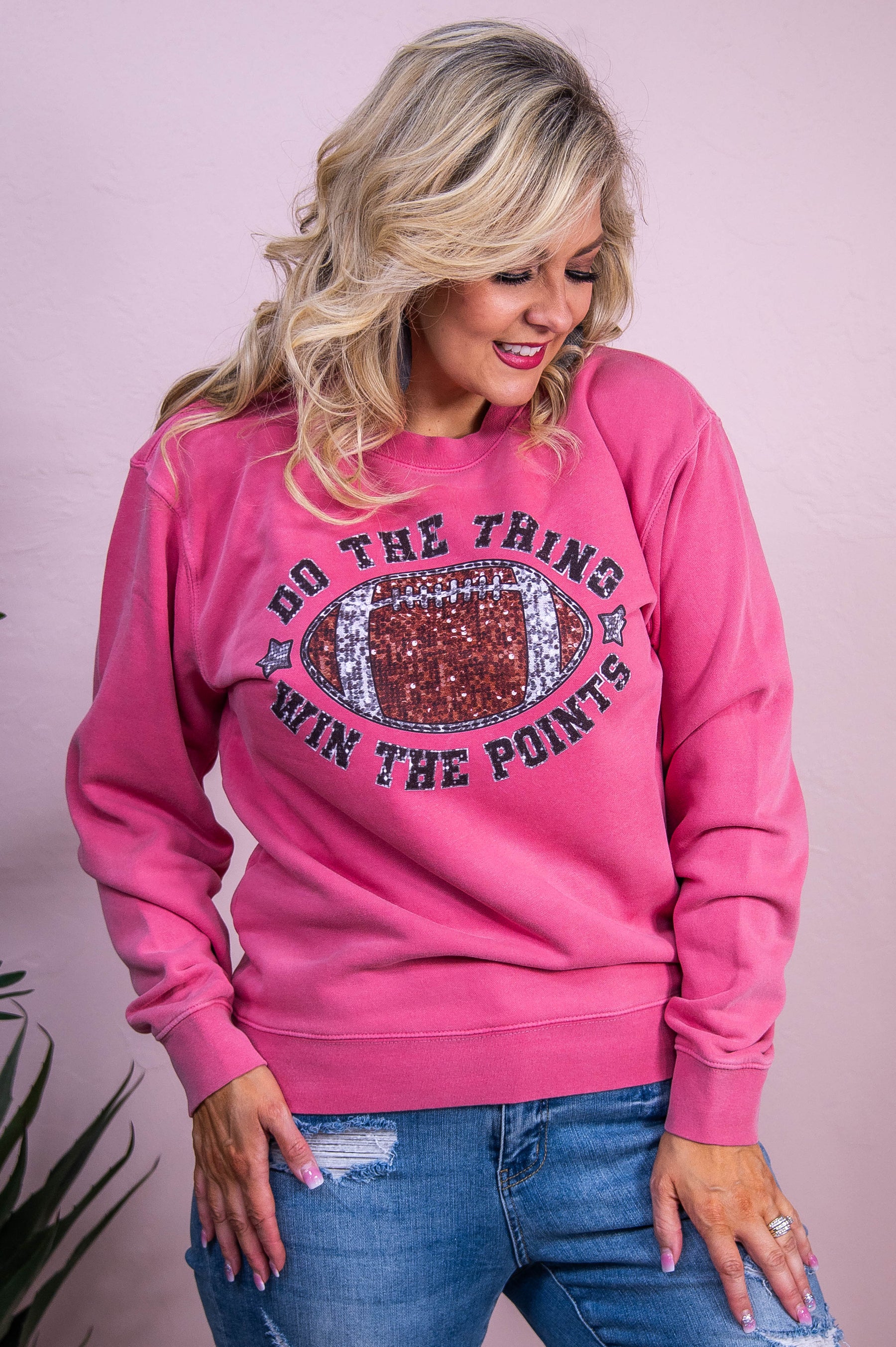 Do The Thing Win The Points Pigment Pink Graphic Sweatshirt - A3528PPK