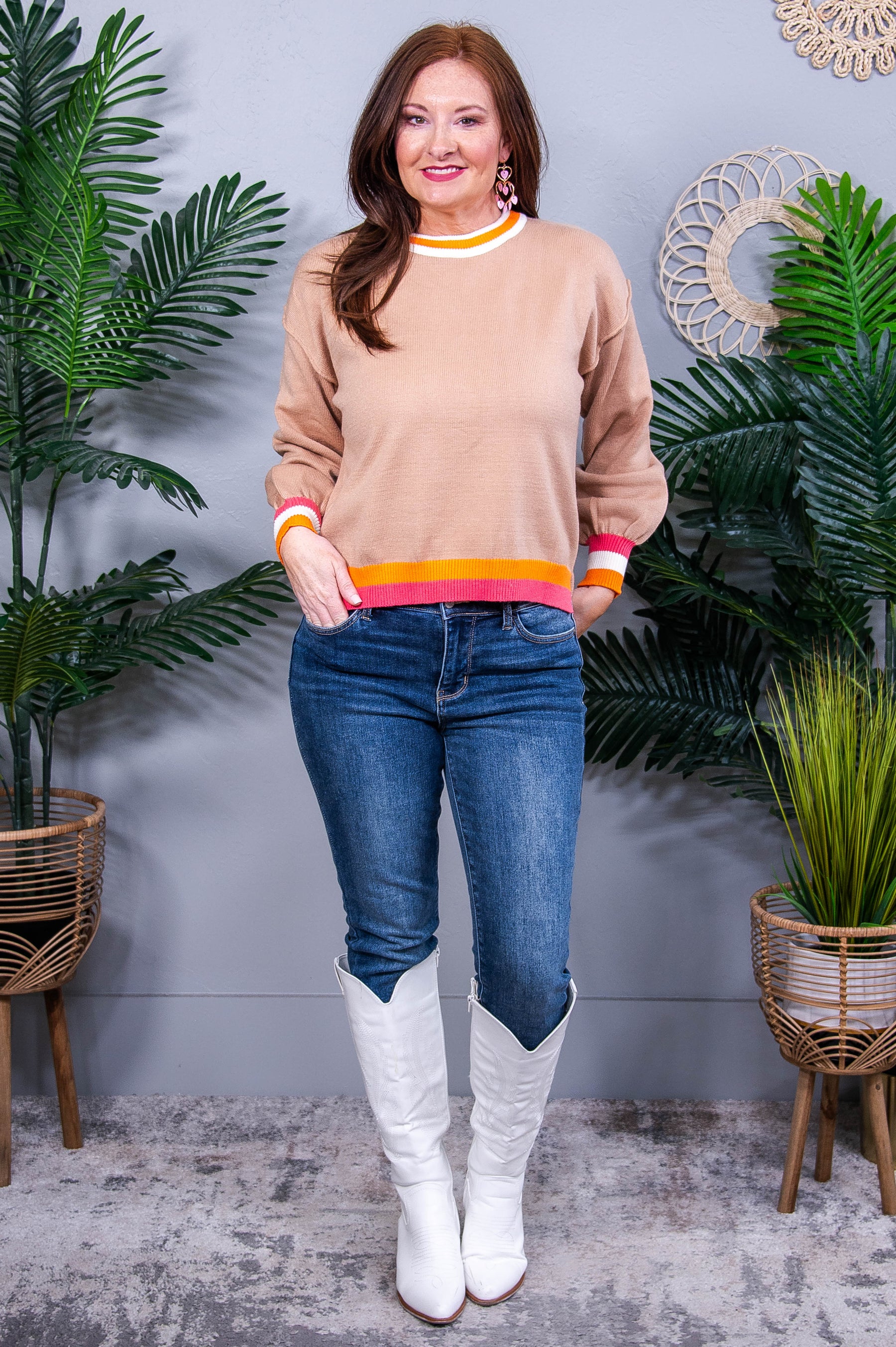 Conversational Moment Striped Trim Sweater