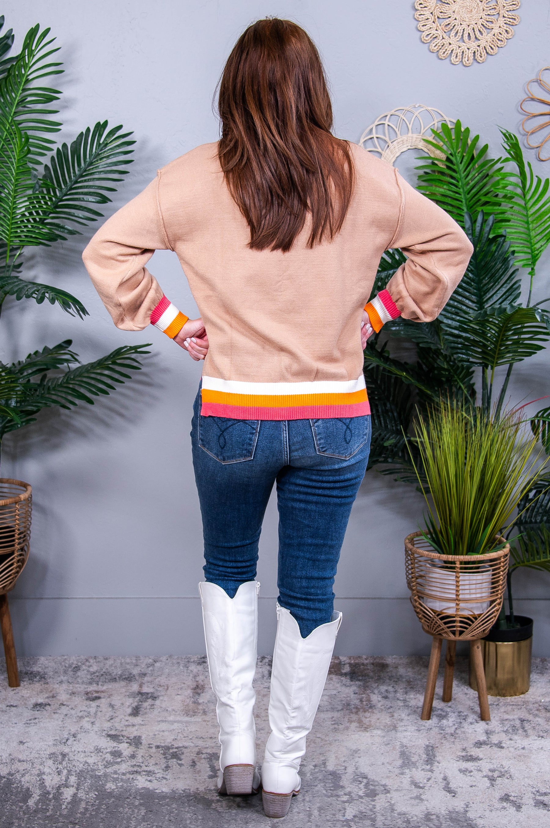 Conversational Moment Striped Trim Sweater