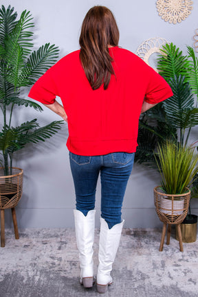 I'll Never Forget Ribbed Dolman Sleeve Top in Red