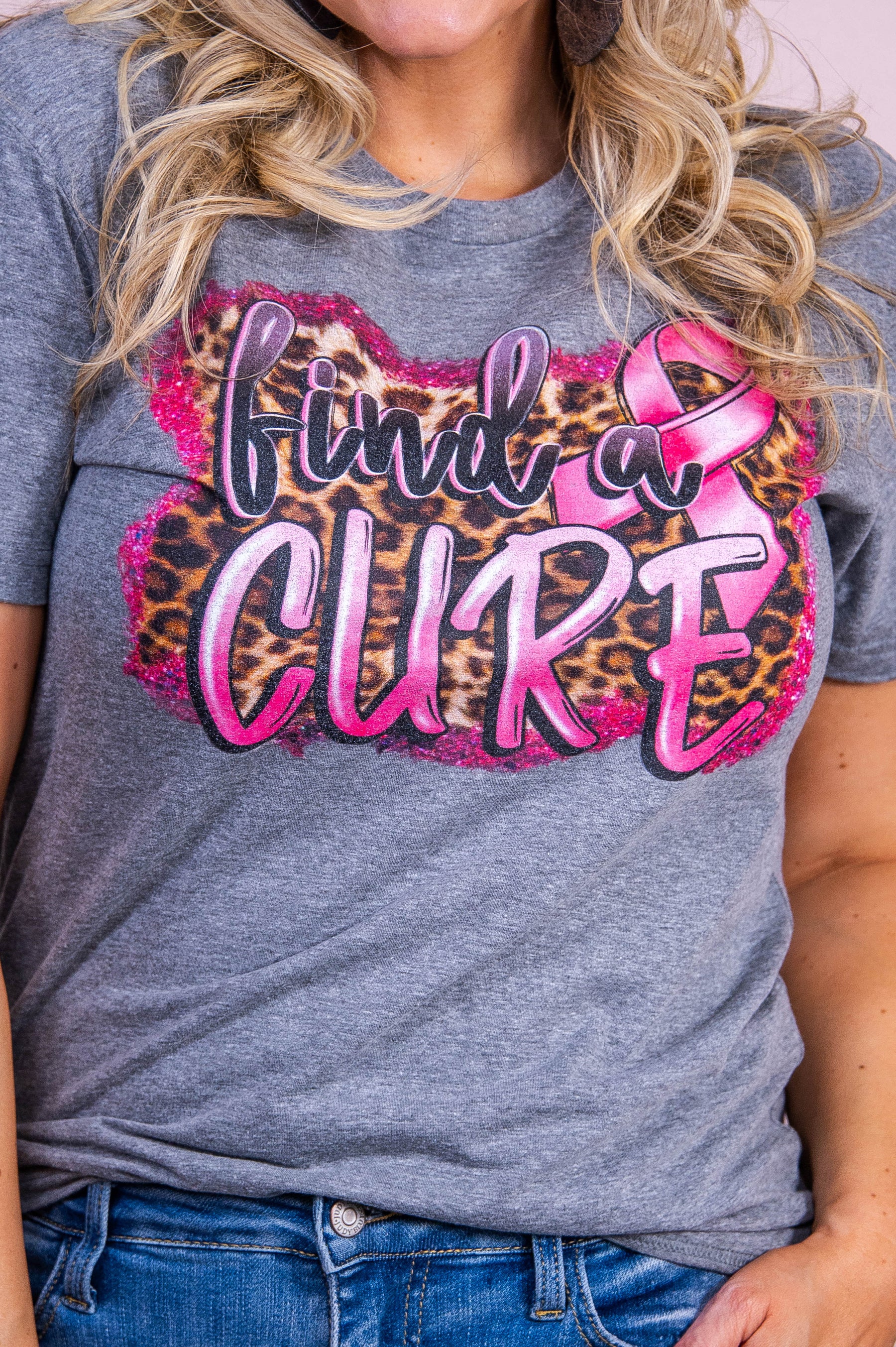 Find A Cure Premium Heather Gray Graphic Tee - A3536PHG