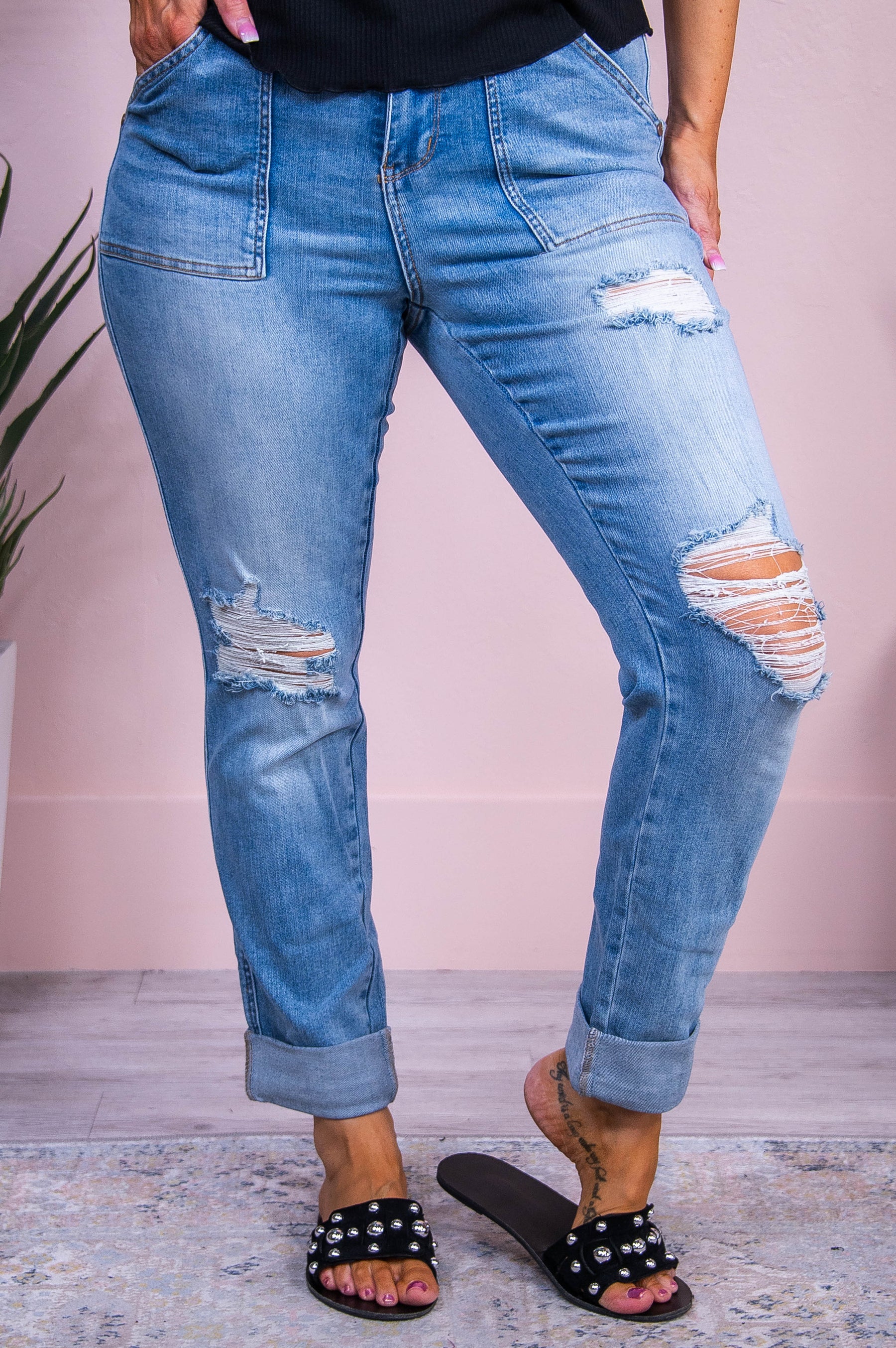 Phoenix Light Denim Distressed/Frayed Jeans - K1208LDN