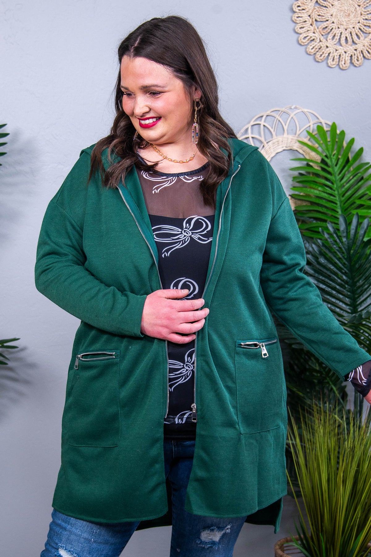 It's a Classic Dark Green Zip Up Hooded Jacket - O5736DGN