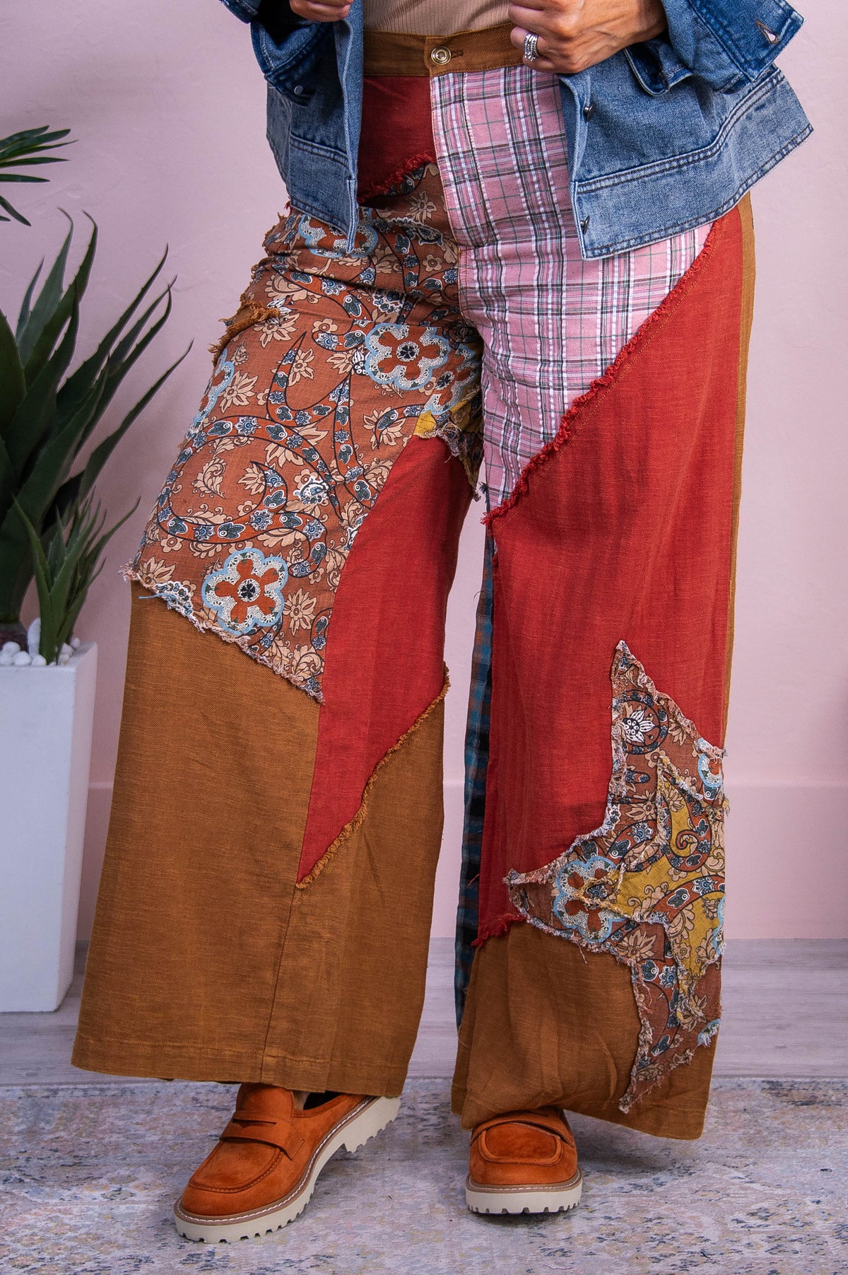 Even The Score Brown/Multi Color/Pattern Patchwork Pants - PNT1690BR