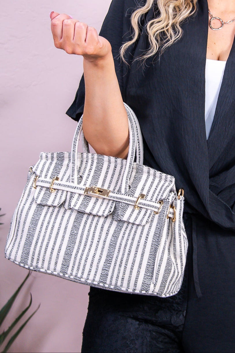 It's All In The Details Natural/Black Striped Bag - BAG1870NA