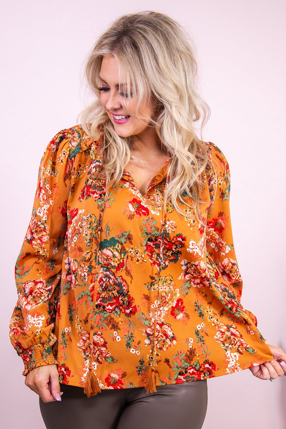 Gather The Courage Camel/Multi Color Floral Top - T7974CA