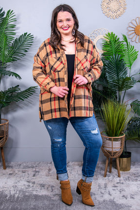 Is It Really Oversized Tan Plaid Button Up - O5725TN