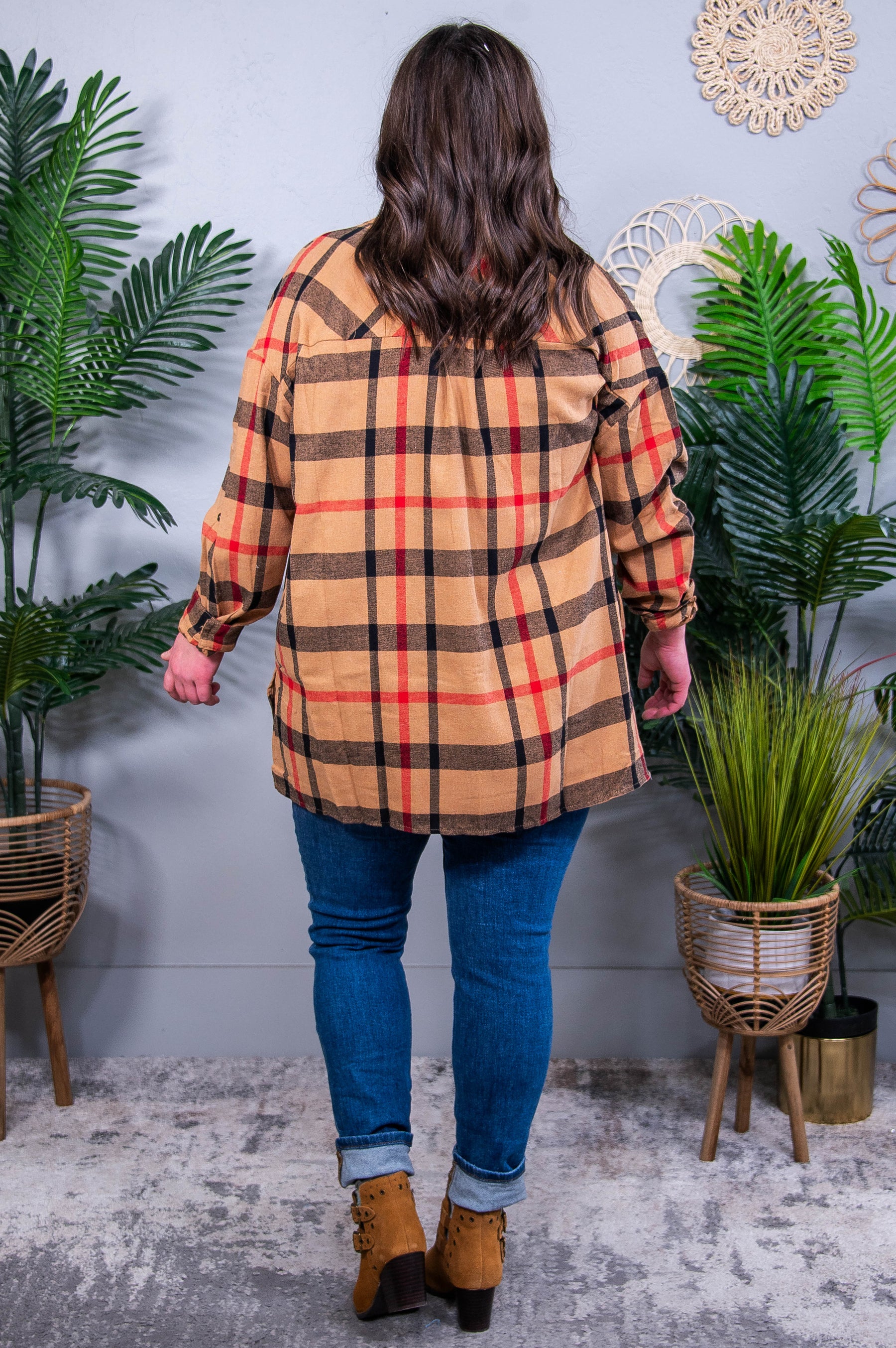 Is It Really Oversized Tan Plaid Button Up - O5725TN