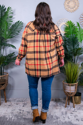 Is It Really Oversized Tan Plaid Button Up - O5725TN