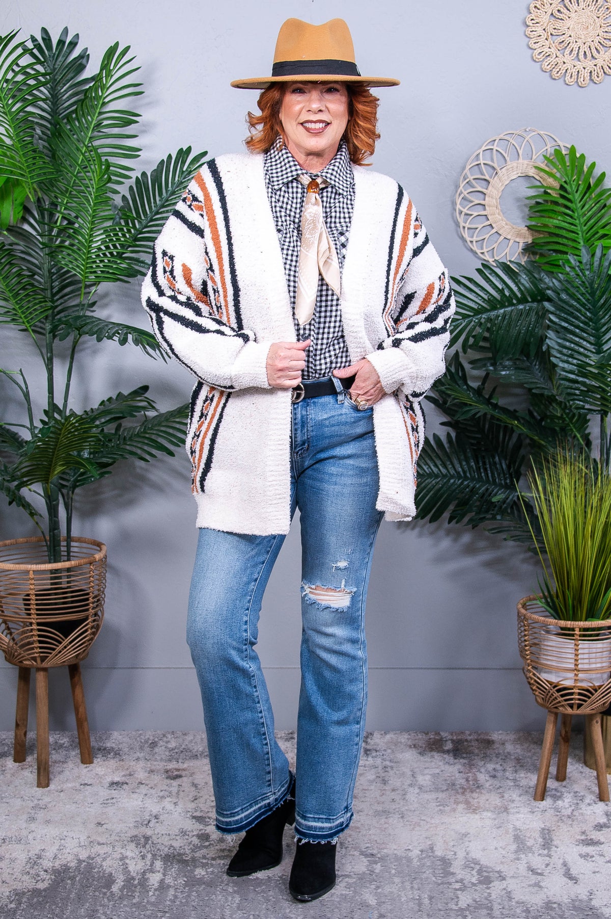 Holding On Ivory Aztec Print Cardigan - O5726IV