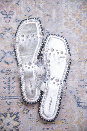 Flawless Appeal Silver/Clear Studded Slip-On Sandals - SHO2601SI