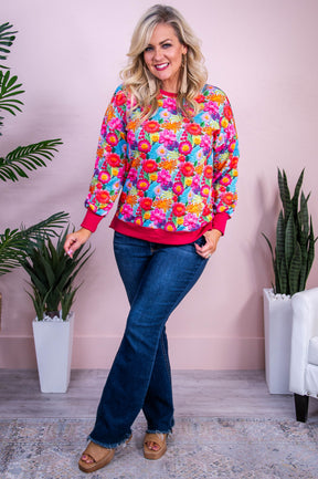 Roll With Us Pink/Multi Color Floral Sweatshirt - T10246PK