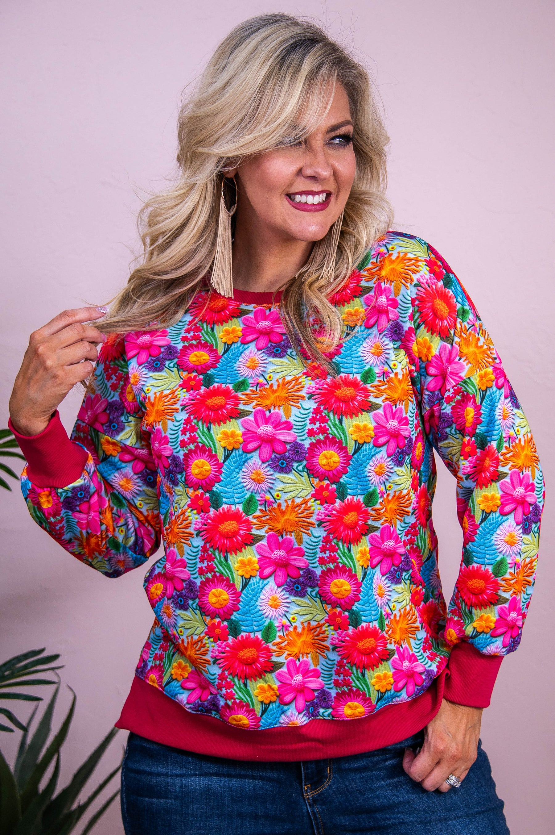 Roll With Us Pink/Multi Color Floral Sweatshirt - T10246PK