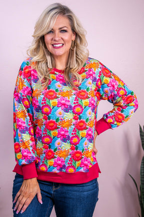 Roll With Us Pink/Multi Color Floral Sweatshirt - T10246PK