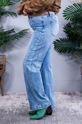 Melia High Rise Side Seam Detail Wide Leg Jeans