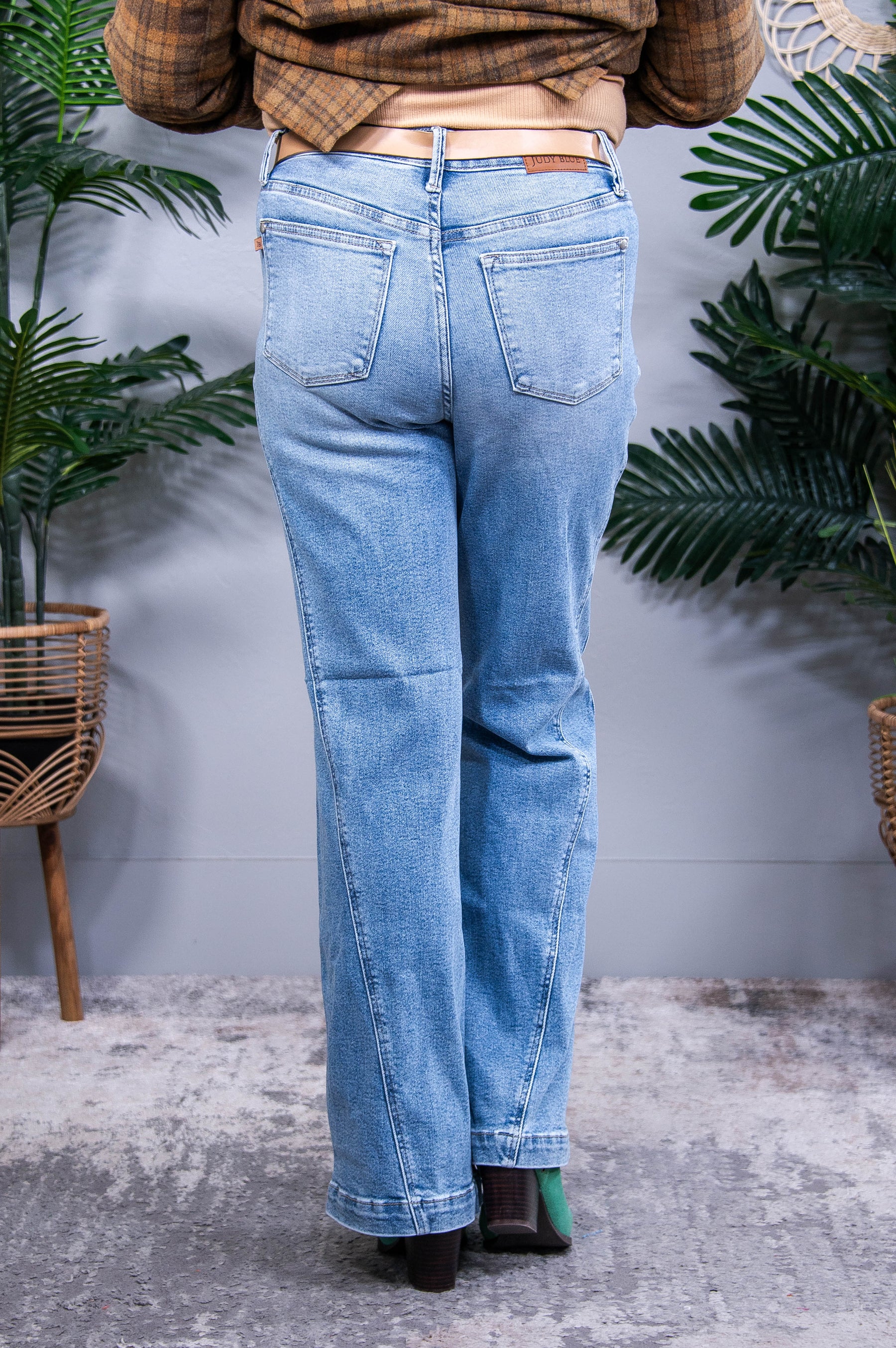 Melia High Rise Side Seam Detail Wide Leg Jeans