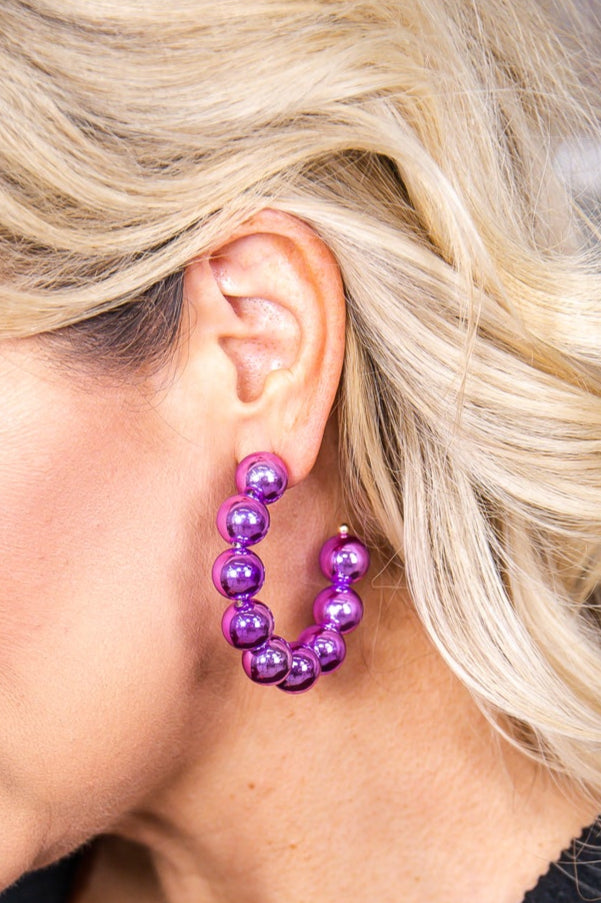 Lavender Beaded Open Hoop Earrings - EAR4102LV