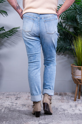 Aiden High Rise Patch Pocket Distressed Boyfriend Jeans