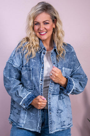 Dreamy Nights Medium Denim Distressed/Frayed Star Jacket - O5530MDN