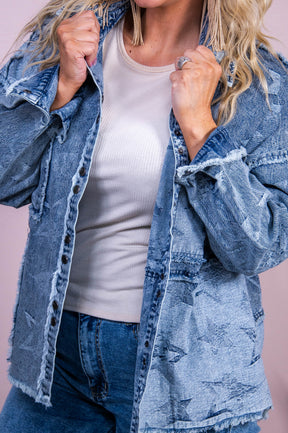 Dreamy Nights Medium Denim Distressed/Frayed Star Jacket - O5530MDN