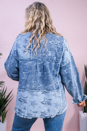 Dreamy Nights Medium Denim Distressed/Frayed Star Jacket - O5530MDN