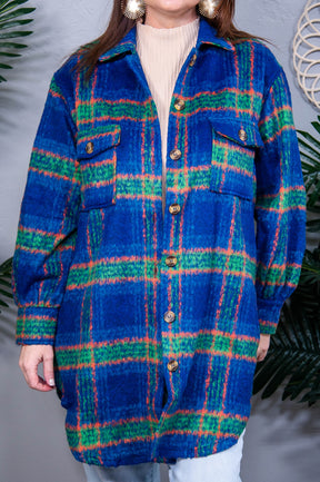 No Tears Blue Plaid Coat - O5728BL