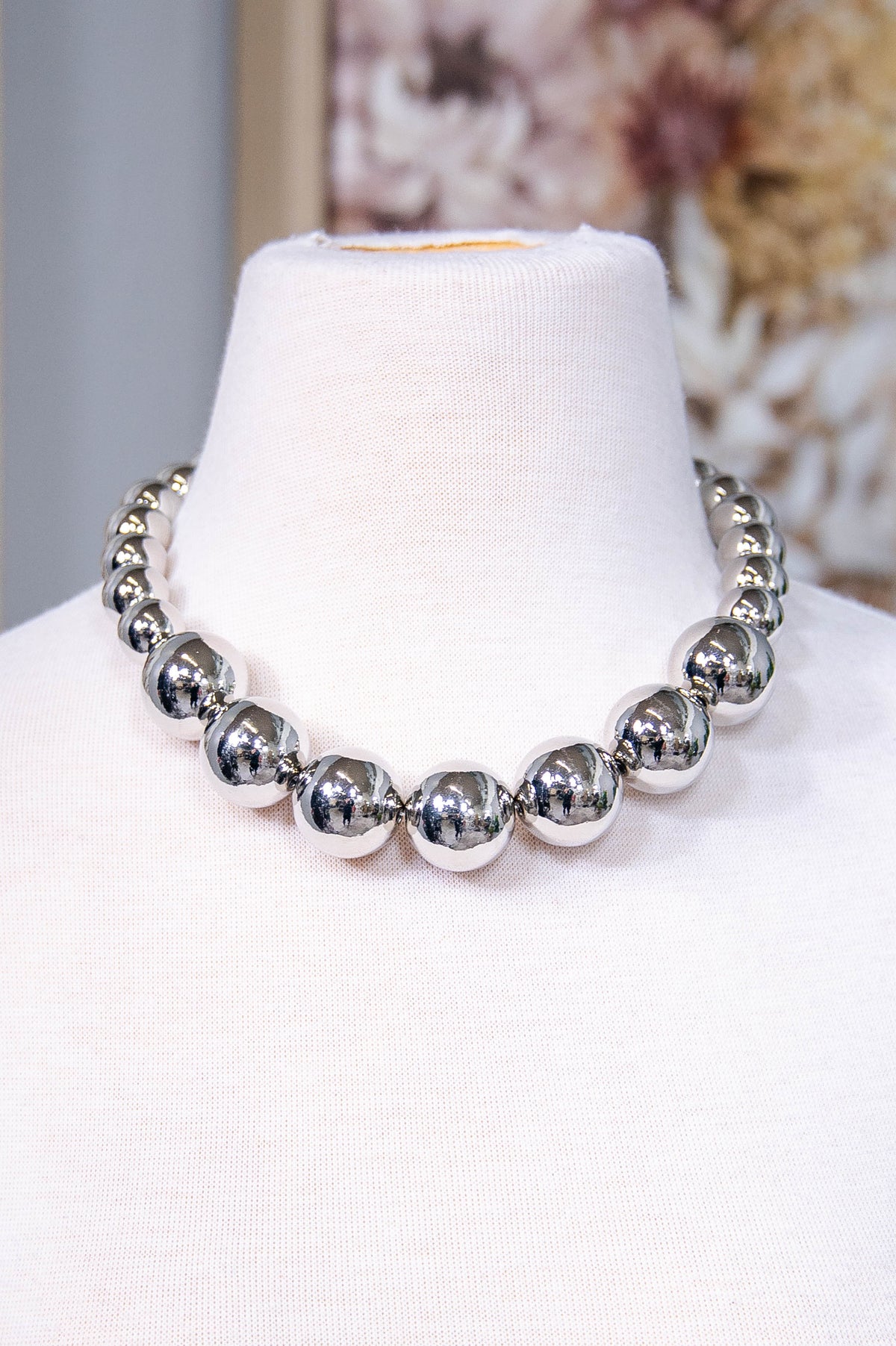 Silver Chunky Ball Statement Necklace - NEK4383SI