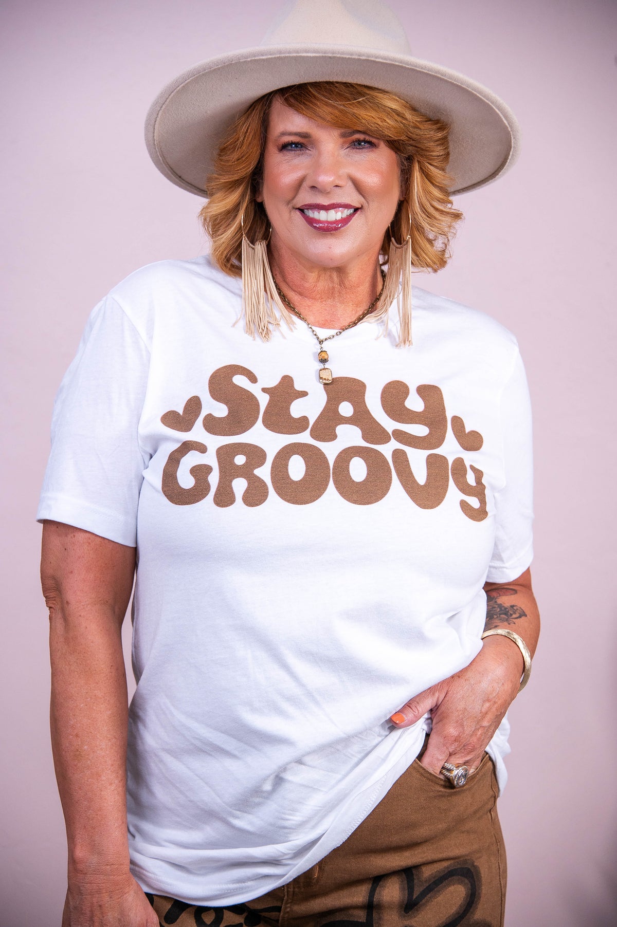 Stay Groovy White Graphic Tee - A3543WH