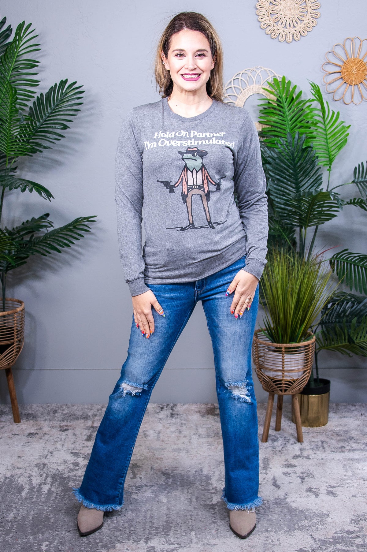 Hold On Partner Gray Triblend Long Sleeve Graphic Tee - A3929GTB