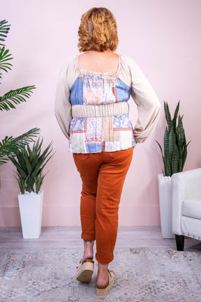 Downtown Chic Taupe/Multi Color/Pattern Top - T10277TA