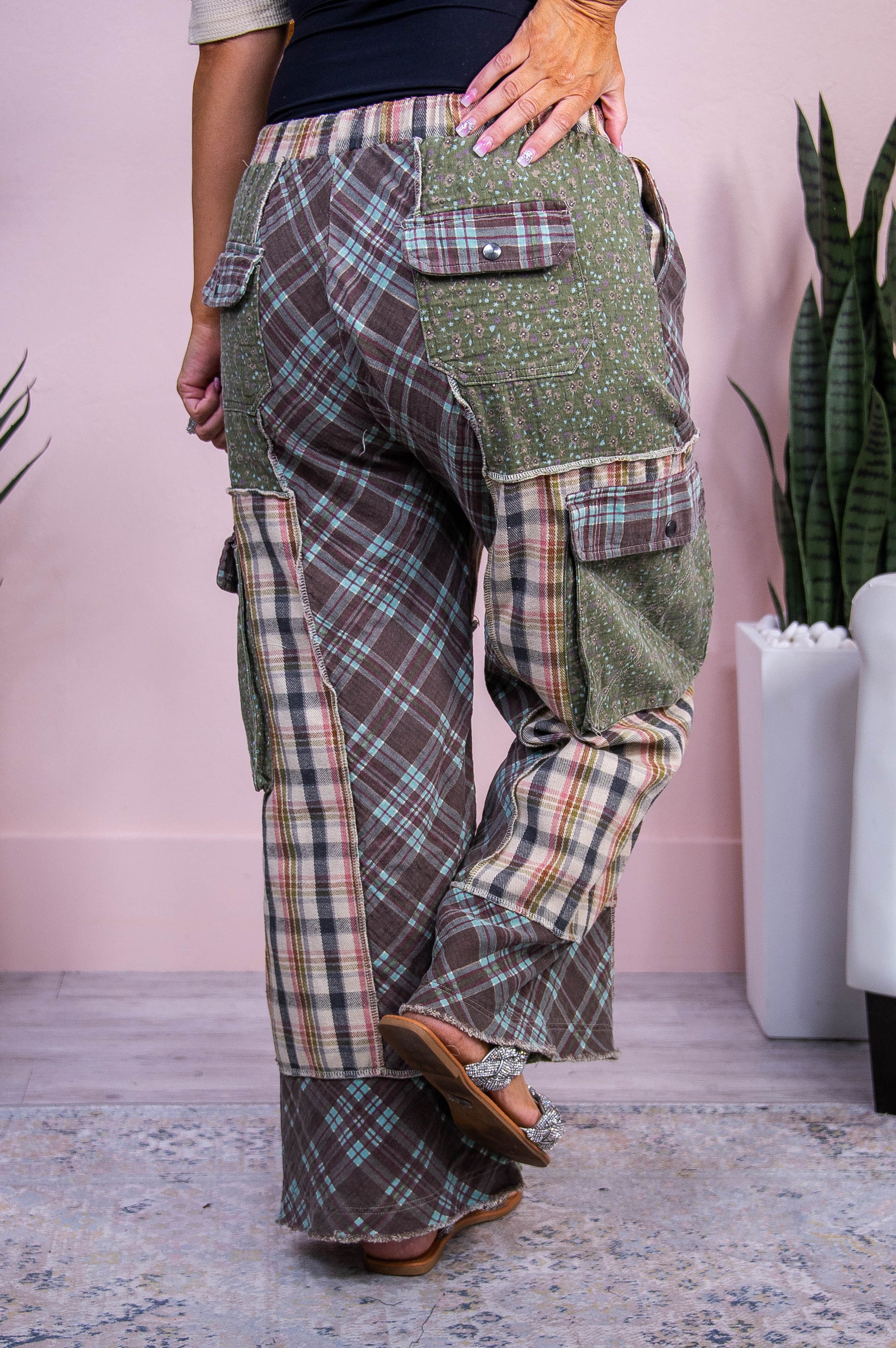 Cider Toasting Olive/Multi Color/Pattern Patchwork Pants - PNT1696OL