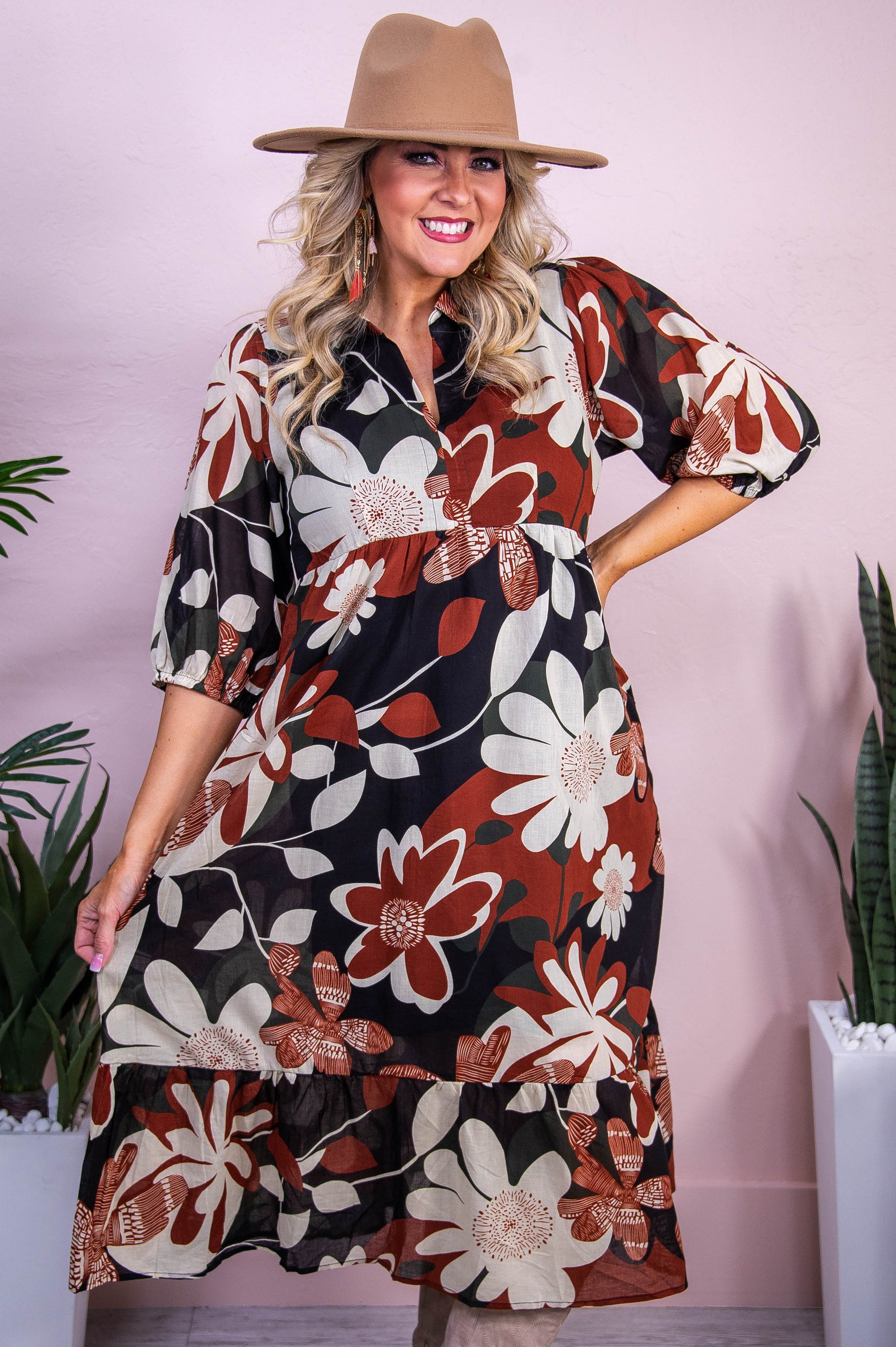 Finding Inner Peace Rust/Multi Color Floral Dress - D5510RU