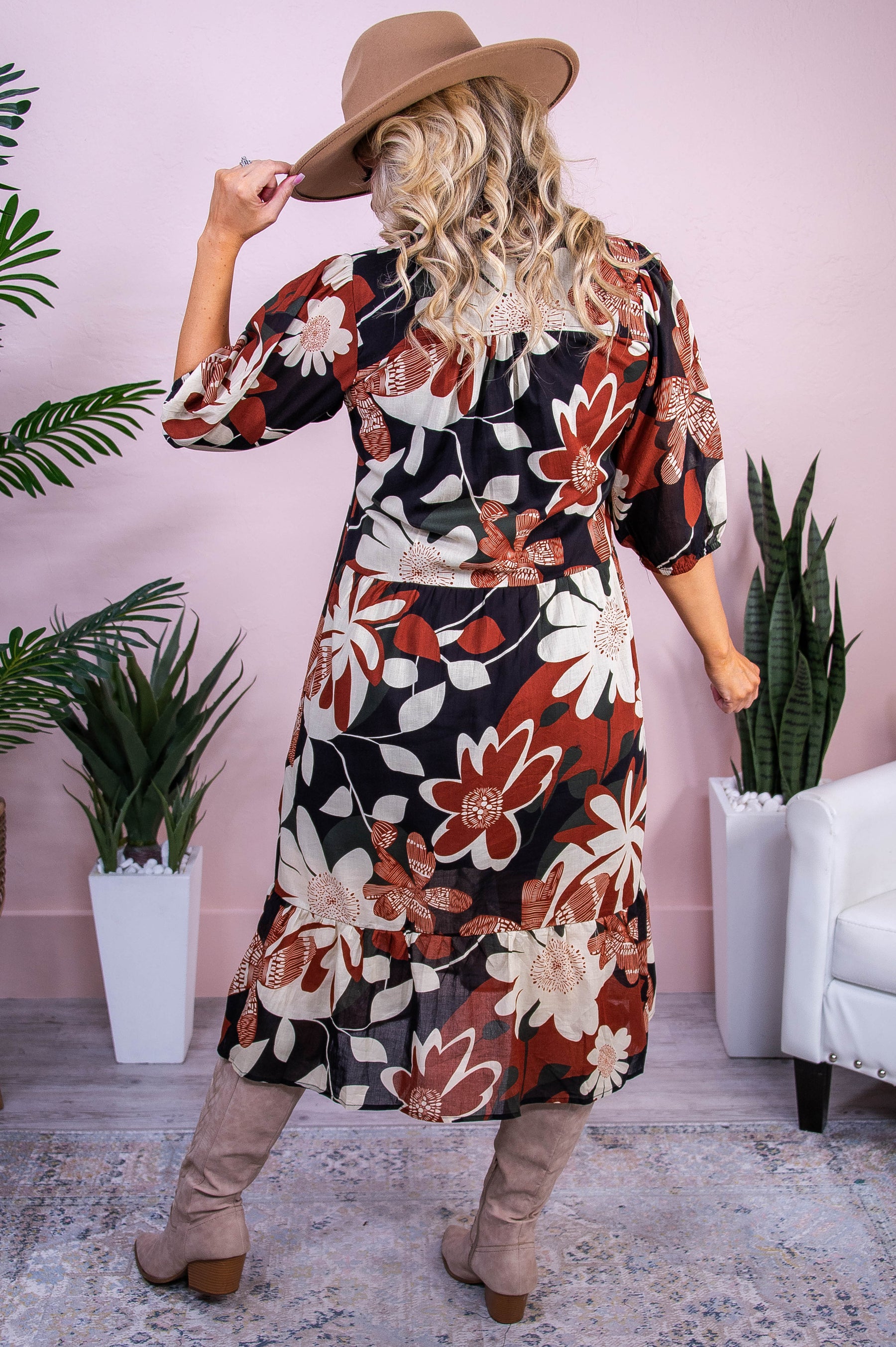 Finding Inner Peace Rust/Multi Color Floral Dress - D5510RU