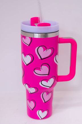 Rose Red Valentines Heart Printed Thermos Cup with Handle – Four13 Boutique