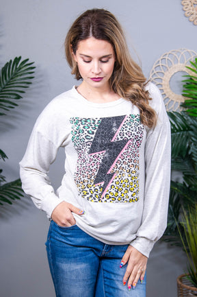 Early Morning Stroll Light Heather Gray/Multi Color Lightning Bolt Top - T10821LHG