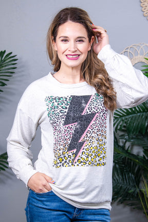 Early Morning Stroll Light Heather Gray/Multi Color Lightning Bolt Top - T10821LHG