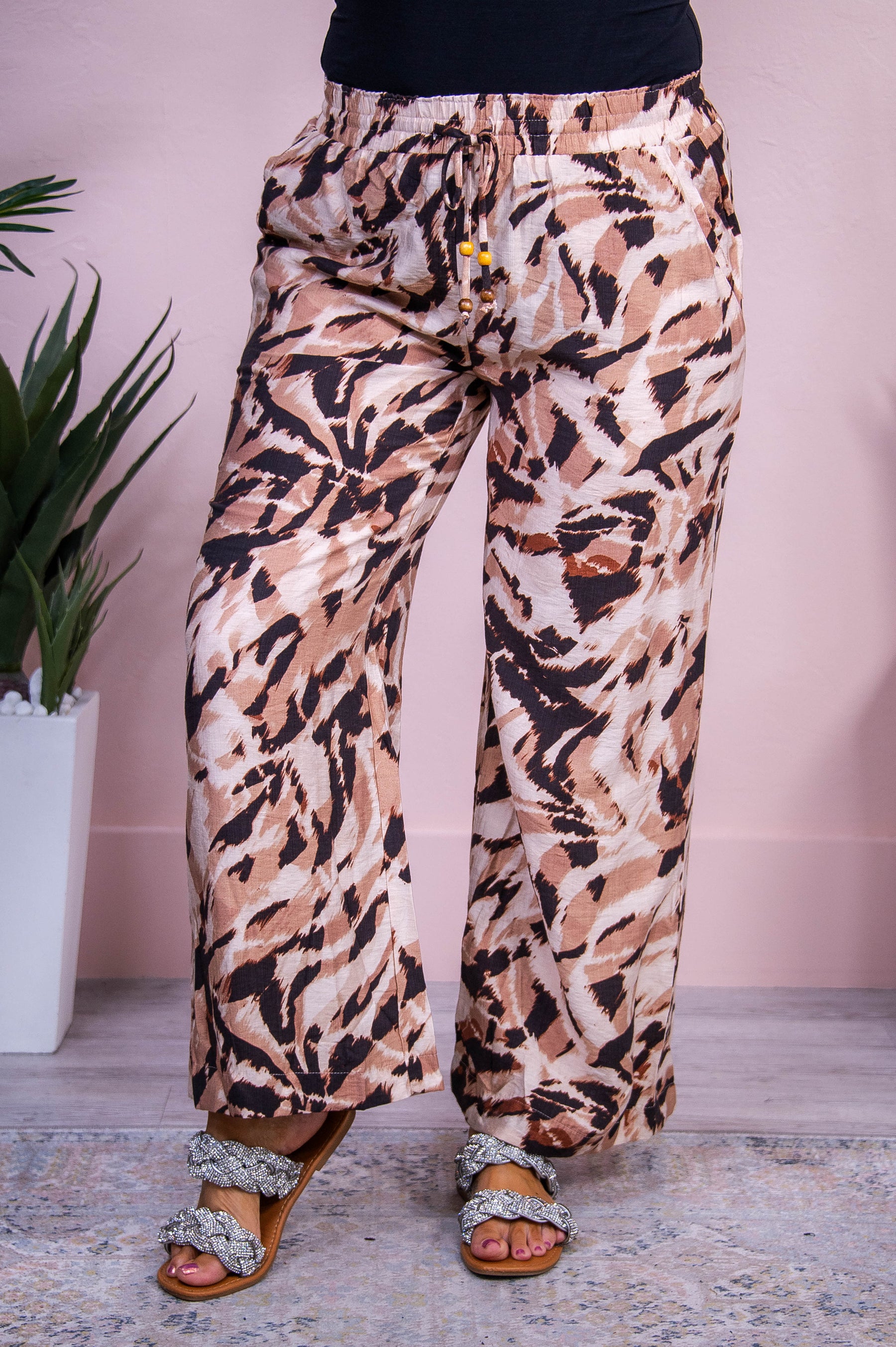 Crisp Breeze Brown/Multi Color Printed Pants - PNT1697BR