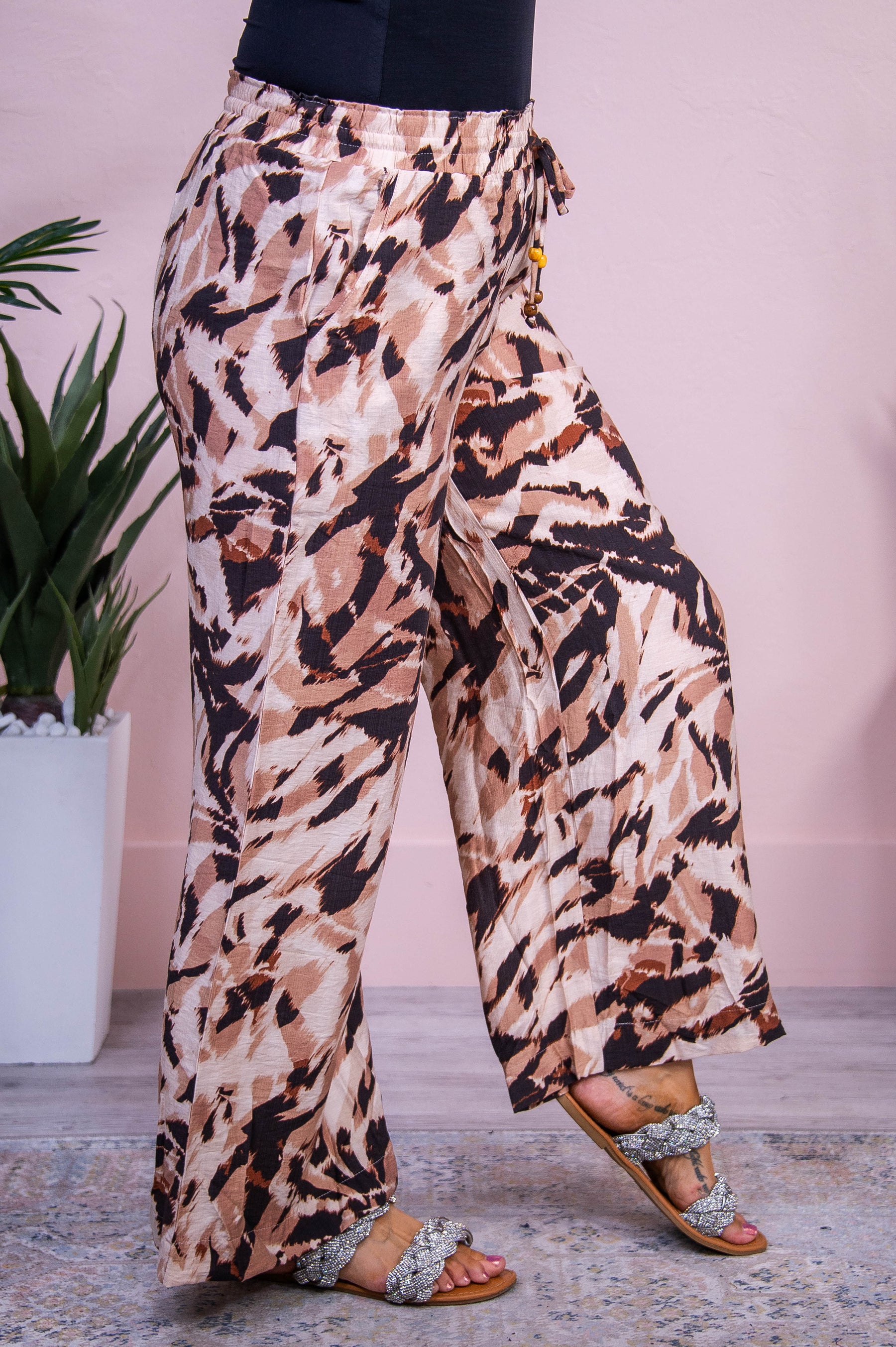 Crisp Breeze Brown/Multi Color Printed Pants - PNT1697BR