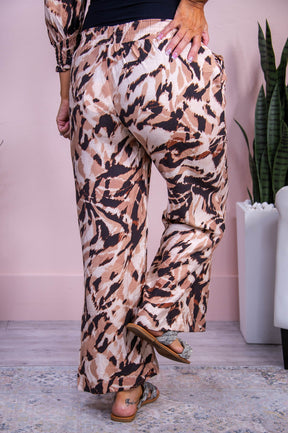 Crisp Breeze Brown/Multi Color Printed Pants - PNT1697BR