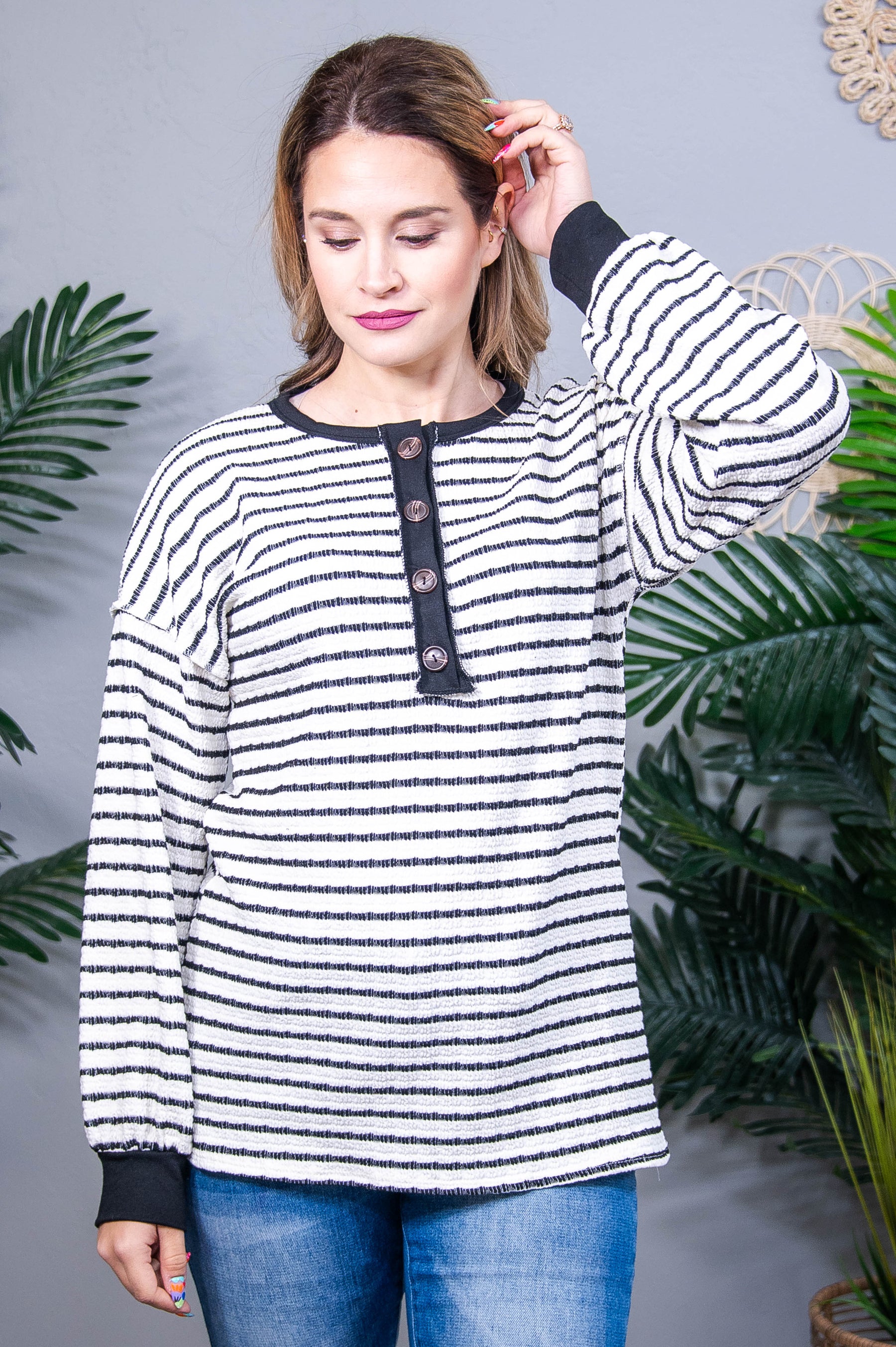 A Great Escape Cream/Black Striped Top - T10818CR