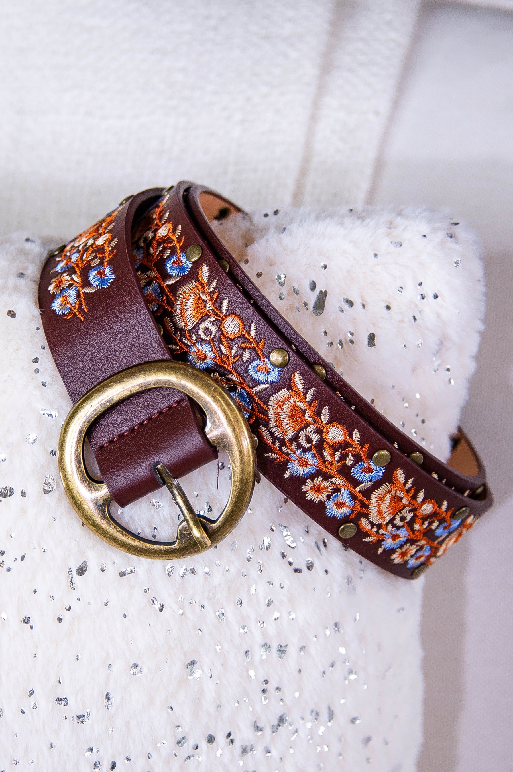 Dark Brown/Antique Gold Embroidered/Studded Belt - BLT1325DBR