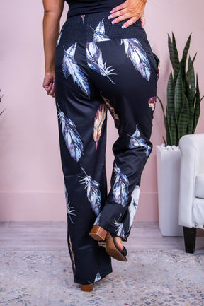 Hope Is A Thing With Feathers Black/Multi COlor Feather Pants - PNT1700BK