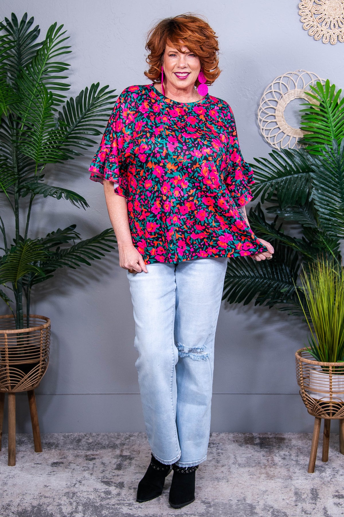 Love And Laughter Fuchsia/Multi Color Floral Top - T10826FU