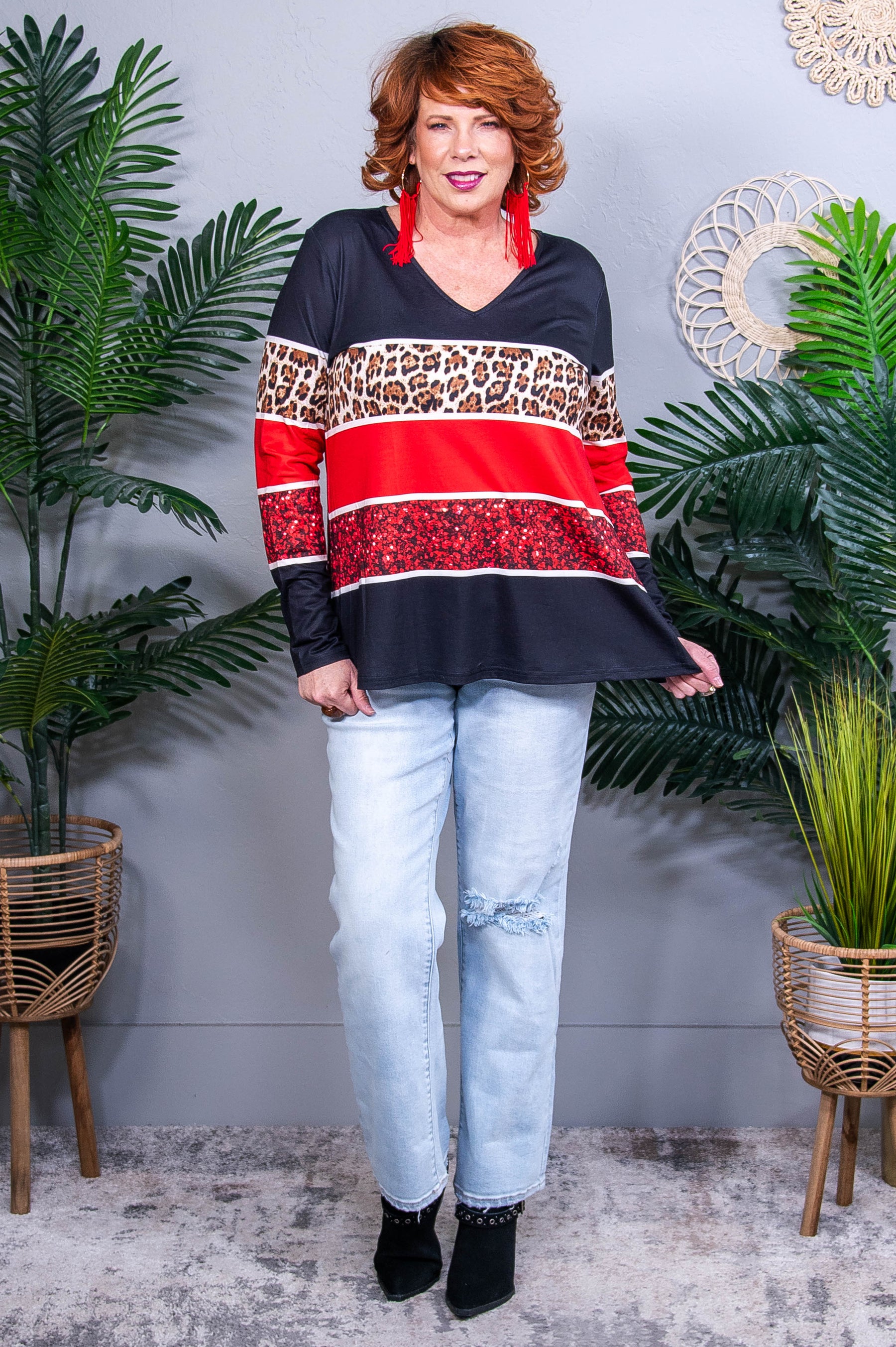 Stylish Appeal Red/Black Printed Top - T10828RD