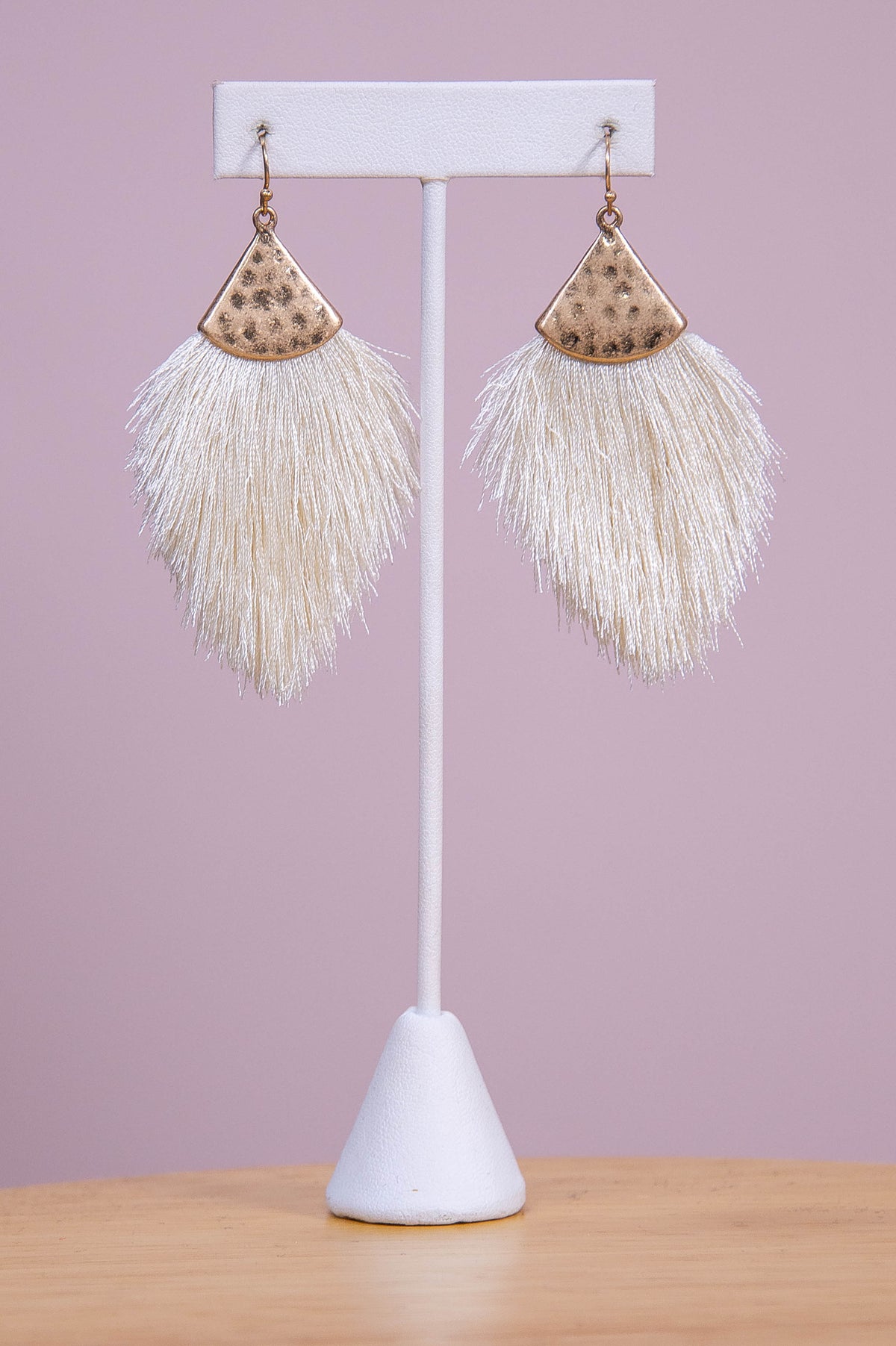 Ivory/Gold Hammered Fringe Tassel Earrings - EAR4345IV